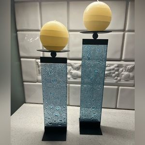 Blue glass candle holders